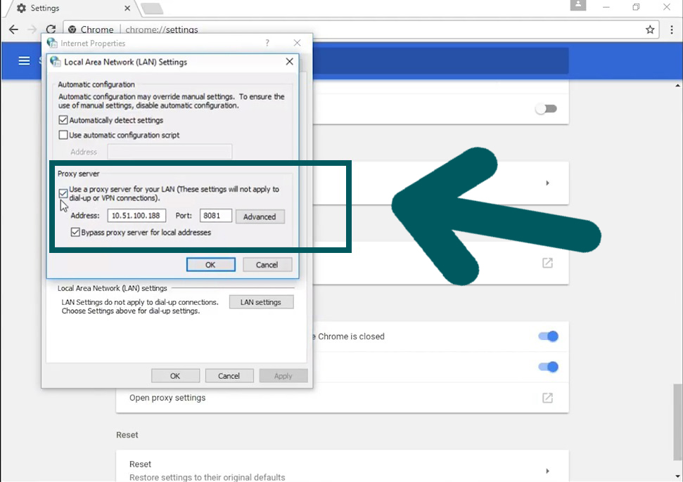 Google Chrome Proxy confiuration