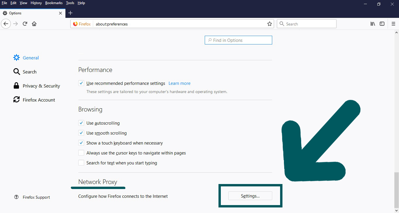 Mozilla Firefox Network Proxy Settings