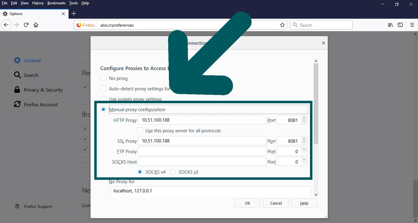 Mozilla Firefox Proxy configuration