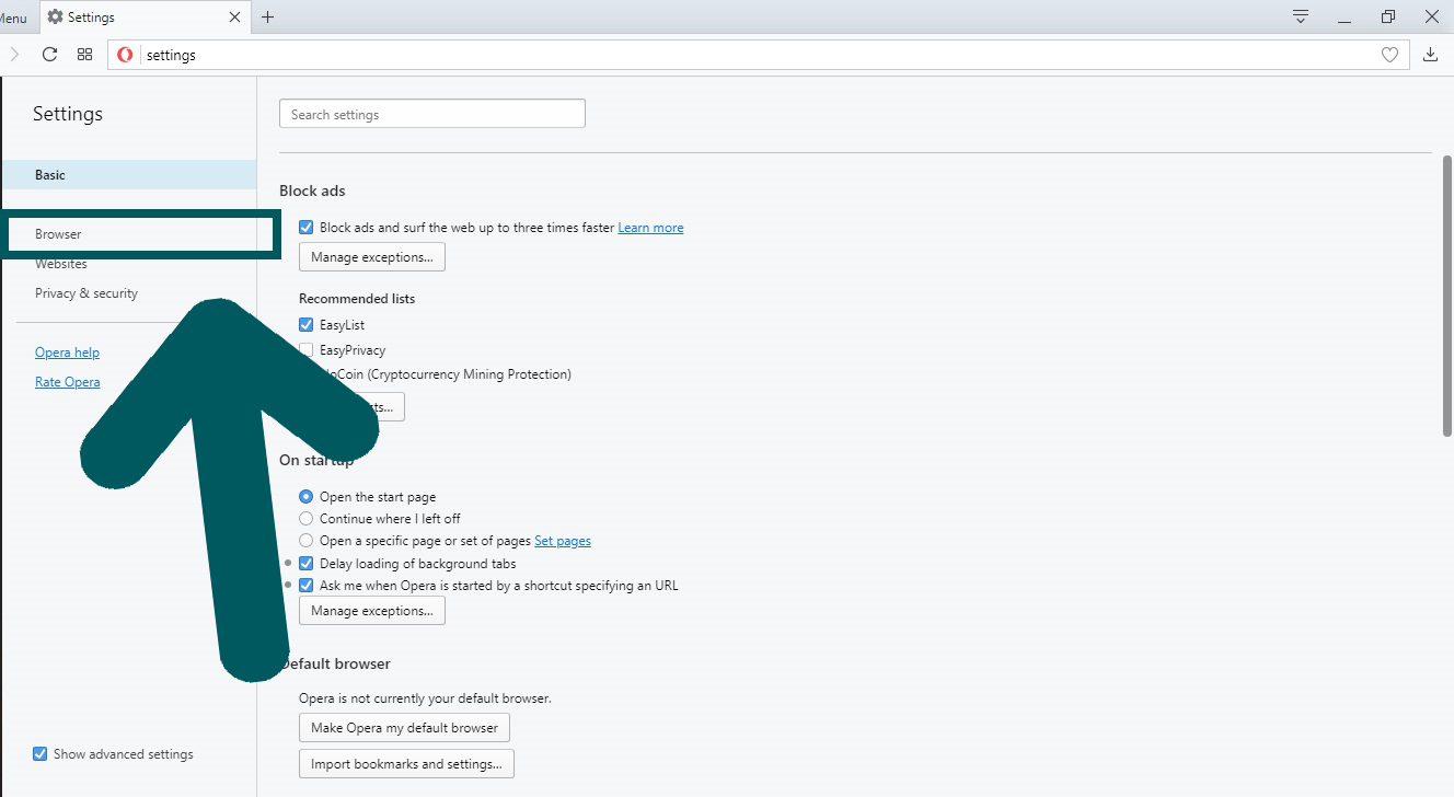 Opera Browser settings