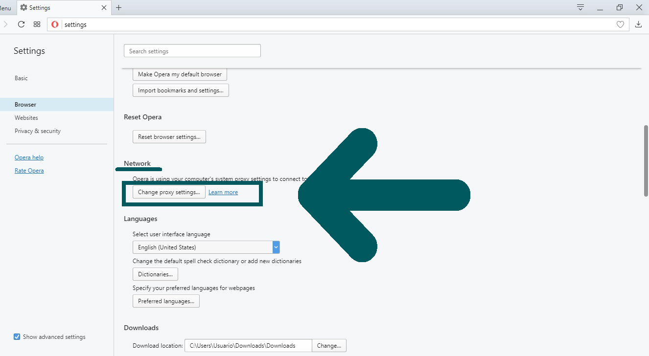 Opera Network settings