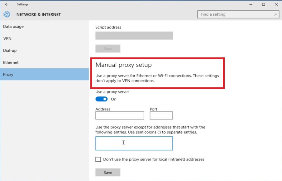 windows 10 manual proxy setup