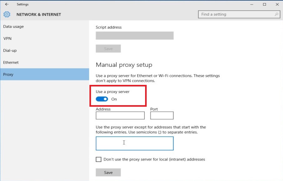 windows 10 use proxy server